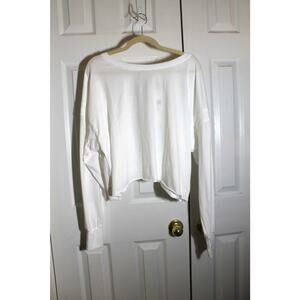 Uniankiya White Cropped Long Sleeve Open Back Tee sz L  NEW